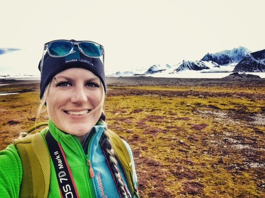 Art teacher Julie Theim takes a selfie in Svalbard, in the High Arctic.